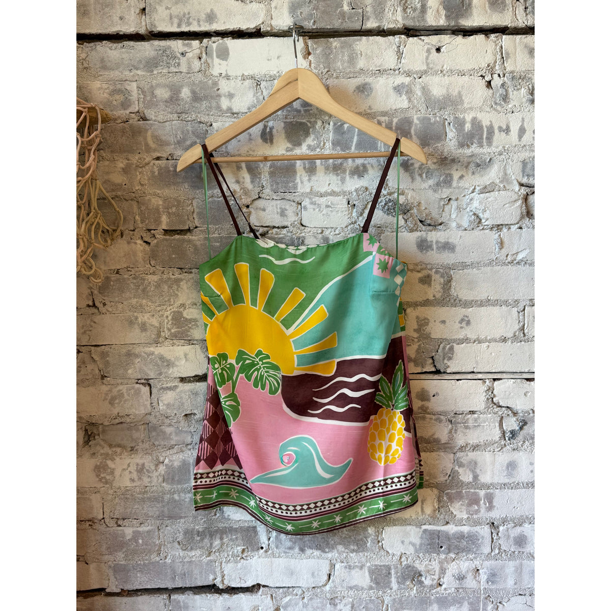Lost + Wander Isla Spell Top for women in green multi, featuring a flowy, bohemian style with intricate patterns and relaxed fit.