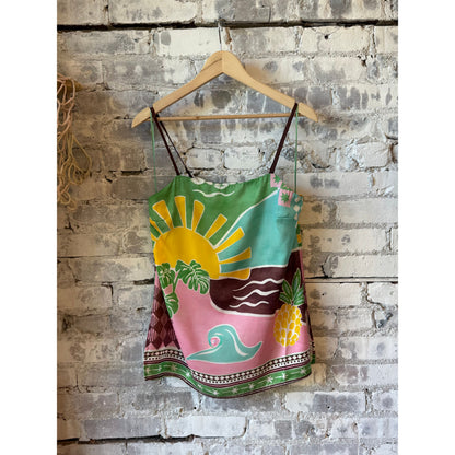 Lost + Wander Isla Spell Top for women in green multi, featuring a flowy, bohemian style with intricate patterns and relaxed fit.