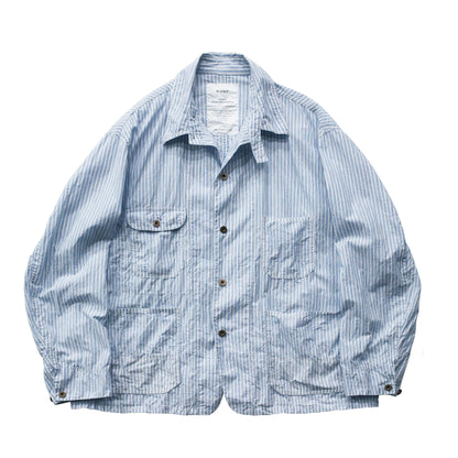 Men's blue Stripe Shirtalls by H-Unit, featuring button-up front, collar, and adjustable straps for a casual denim look.