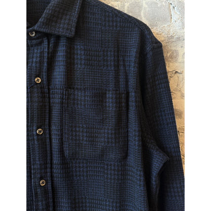 Men's Ralph Lauren Jacquard Knit Flannel Sport Shirt in dark cobalt and polo black, featuring a detailed knit pattern and classic fit.