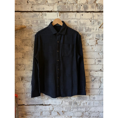 Men's Ralph Lauren Jacquard Knit Flannel Sport Shirt in dark cobalt and polo black, featuring textured knit fabric and classic fit.