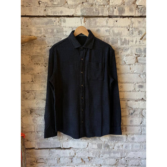 Men's Ralph Lauren Jacquard Knit Flannel Sport Shirt in dark cobalt and polo black, featuring textured knit fabric and classic fit.