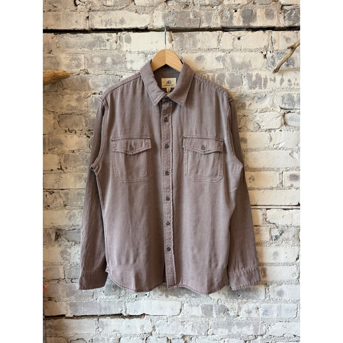 Men's purple dove Tencel shirt by Surfside Supply featuring a relaxed fit and soft, breathable fabric.