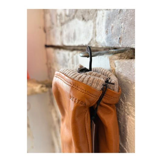 Men's Hestra John Glove made of cork leather, showing the stylish, textured exterior and detailed stitching.