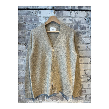 Men's white John V-Neck cardigan by NN07, featuring a classic V-neck design and soft knit fabric.