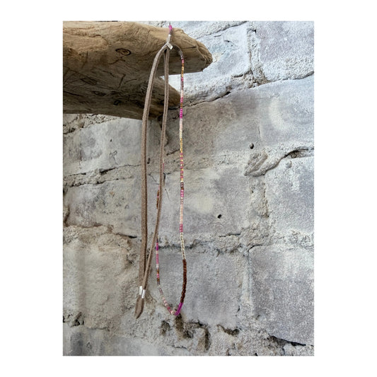 Pink Julie Rofman JRN1 single strand adjustable necklace with a delicate chain and clasp, showcasing elegant jewelry design.