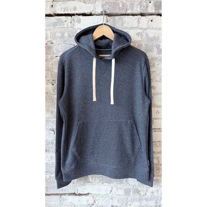Men's Justin Cashmist Hoodie in Navy Heather by Surfside Supply, showing the soft fabric and relaxed fit on a male model.
