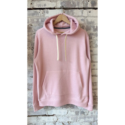 Men's Justin Cashmist Hoodie in Pink Heather by Surfside Supply, showing a cozy, casual hoodie with a front pocket and logo detail.