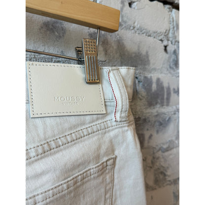 Women's Moussy Keane Slim Straight White Jean displayed on a model, showcasing classic fit and clean white denim style.