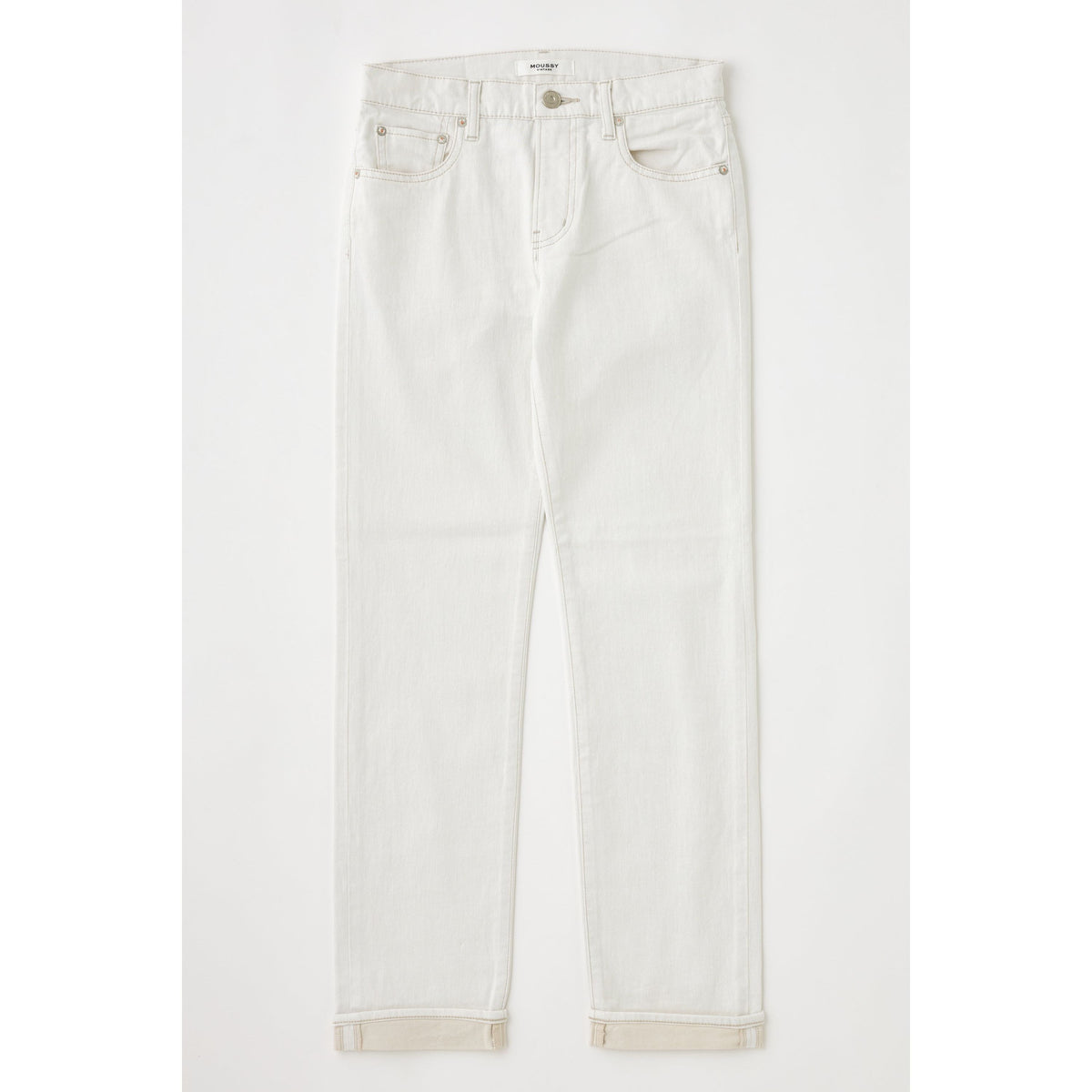 Women's Moussy Keane Slim Straight Jean in white, showing the fitted denim style with classic five-pocket design.