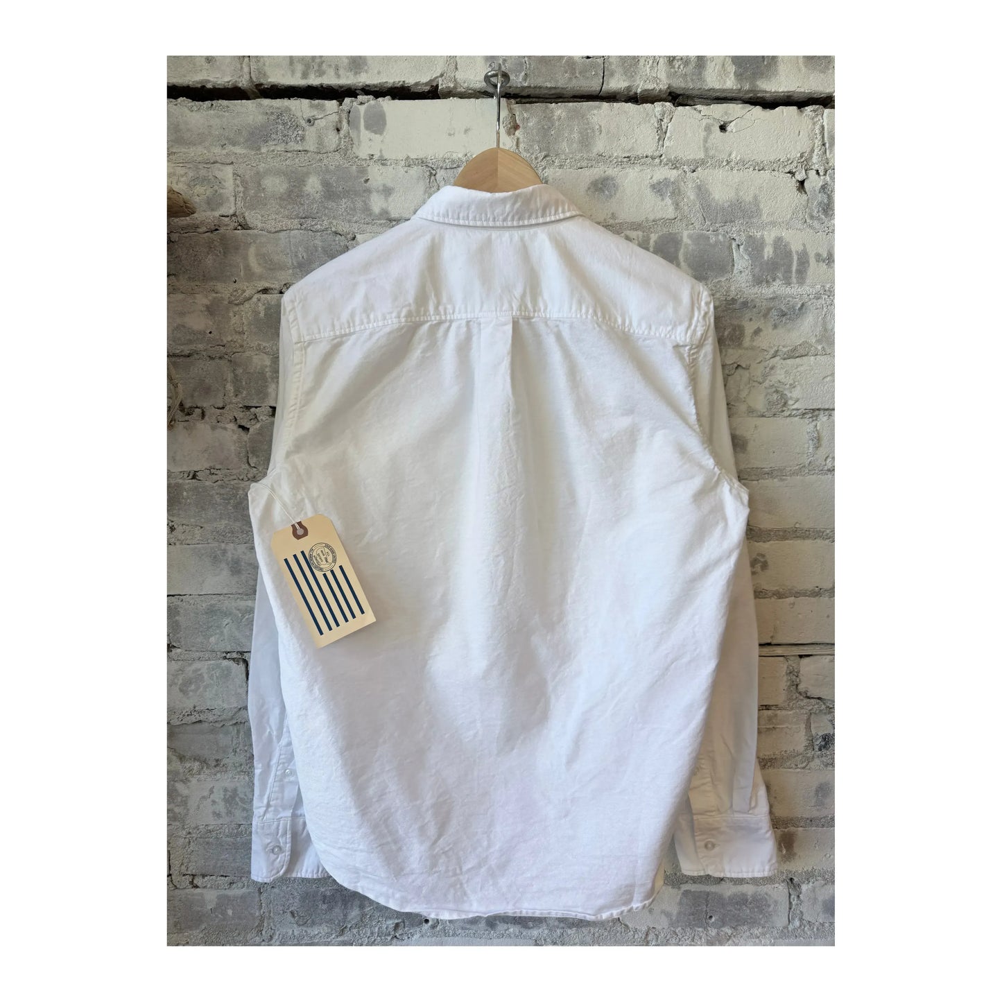 Men's white long-sleeve American Oxford shirt by Save Khaki United, shown with a classic collar and button-down front.