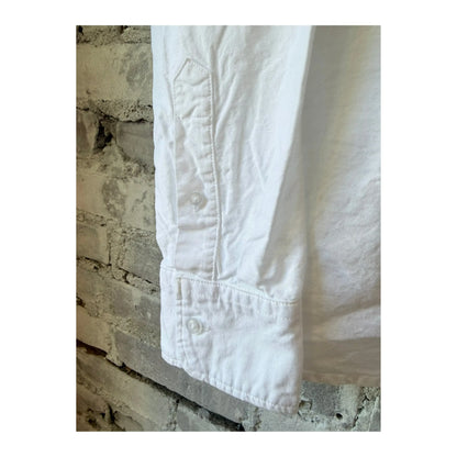 Men's white long-sleeve American Oxford shirt by Save Khaki United, showing the classic collar and button-front design.