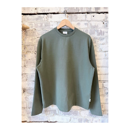 Men's long-sleeve IF Tee in Sea Kelp by 04651, featuring a comfortable fit and natural seaweed green color.