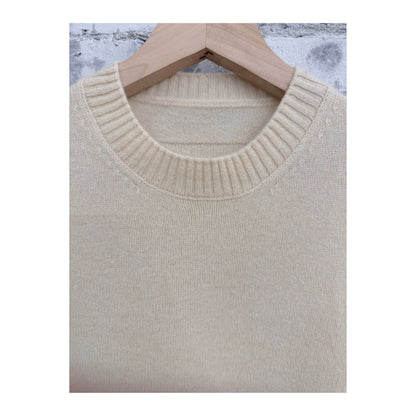 Women's V::Room L/S Merino Jersey Knit Crew in natural color, showcasing the soft, long-sleeve merino wool top.