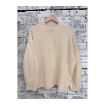 Women's V::Room long-sleeve Merino Jersey Knit Crew in natural color, showcasing a soft, comfortable wool sweater.