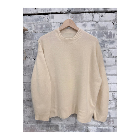 Women's V::Room long-sleeve Merino Jersey Knit Crew in natural color, showcasing a soft, comfortable wool sweater.