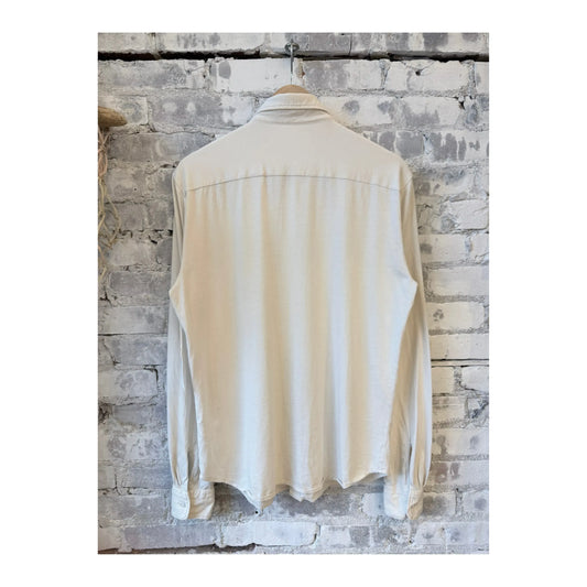 Men's Save Khaki United long sleeve Supima Jersey Easy Shirt in ash color, showing the relaxed fit and soft fabric texture.