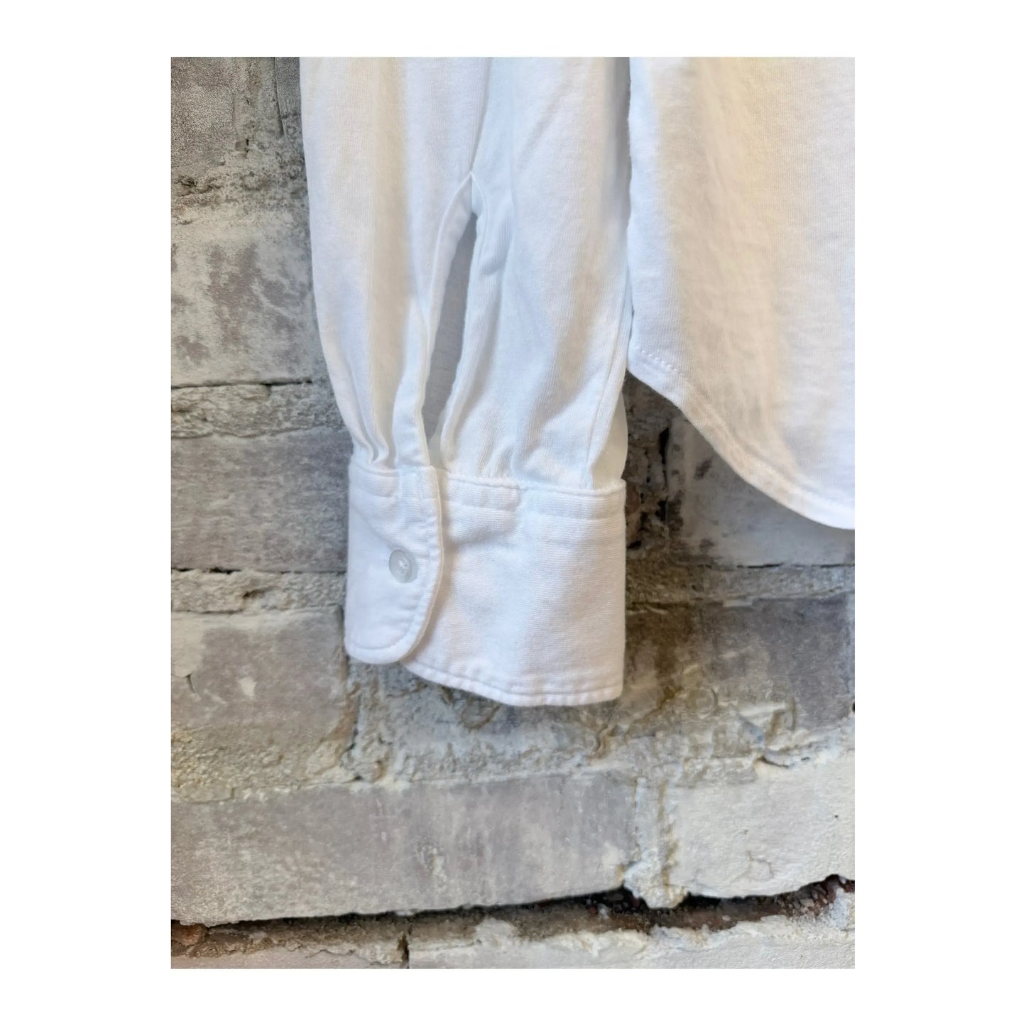 Men's white long-sleeve Supima jersey easy shirt by Save Khaki United, with a relaxed fit and button-down collar.