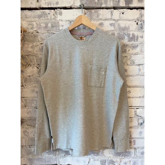 Men's long sleeve vintage pique crewneck in light grey heather by Relwen, featuring textured fabric and classic fit.