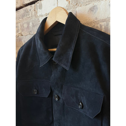 Men's Ralph Lauren Lamb Suede Ashdale Shacket in navy, featuring a stylish, textured suede fabric and classic shacket design.