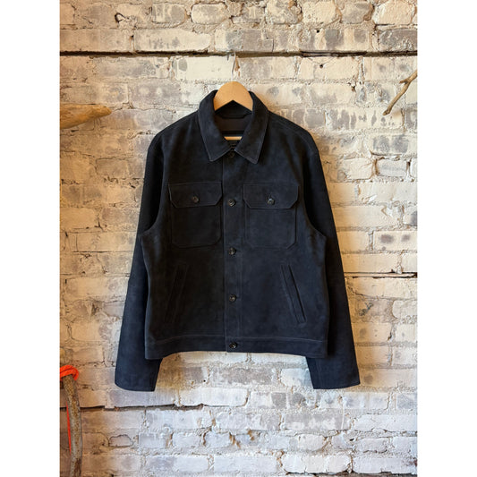 Men's navy Lamb Suede Ashdale Shacket by Ralph Lauren, featuring soft suede fabric and classic design for stylish layering.