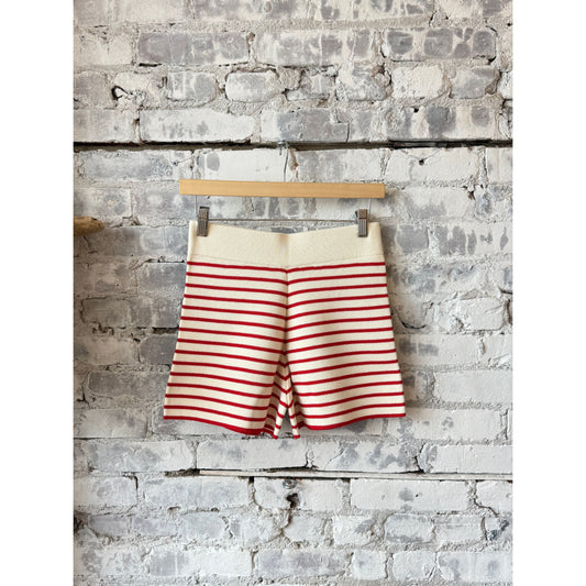 Women's Lea Stripe Short by ELEVEN SIX in ivory and rosso with a stylish striped pattern and tailored fit.