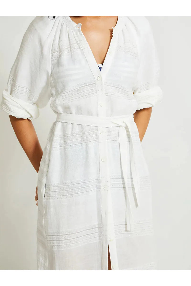 Makeda Button Up Dress - Abira White - DUNE + SALT