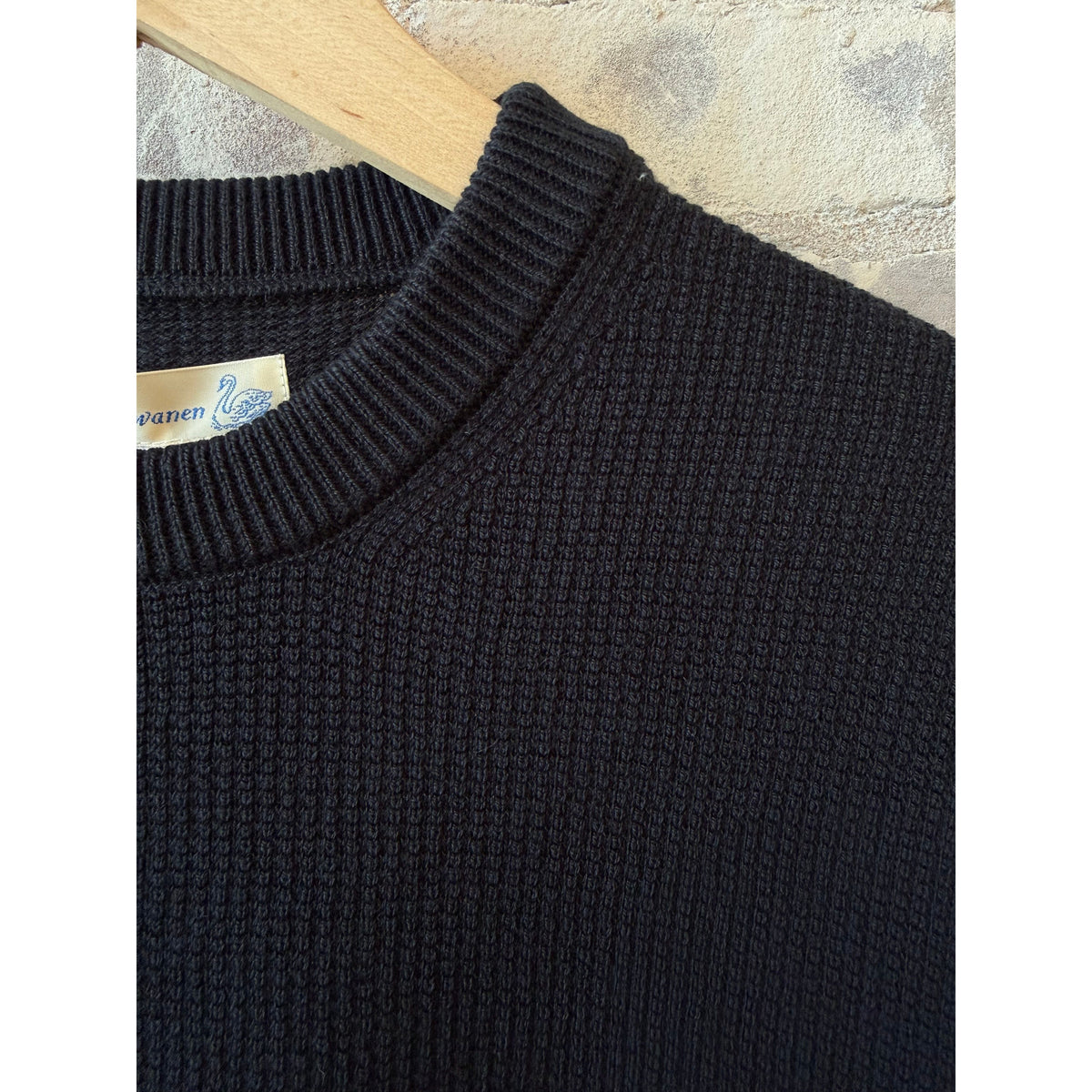 Men's dark navy lightweight waffle knit sweater by Merz B. Schwanen, featuring a textured waffle pattern and a classic fit.