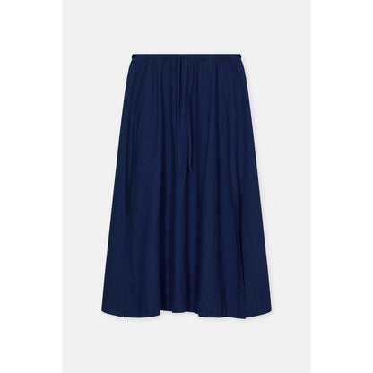 Dark blue women's linen-cotton gathered skirt from Closed Women's, showing a flowing, textured fabric and waistband detail.