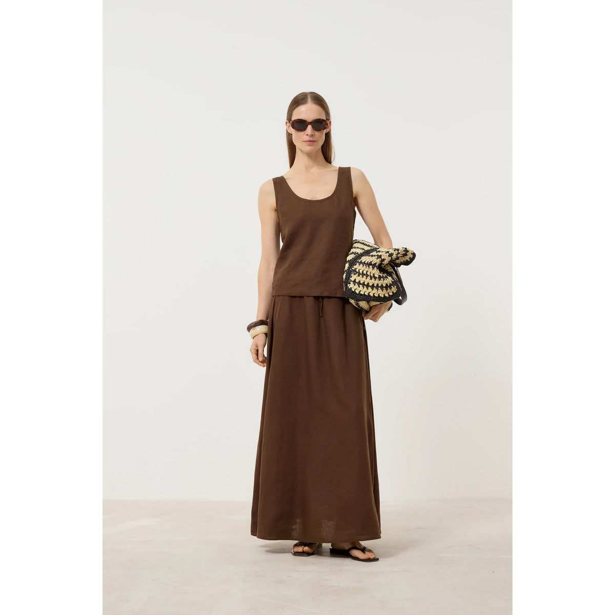 Women's linen maxi skirt in maple brown by Closed Women's, featuring a flowy design and comfortable fit.