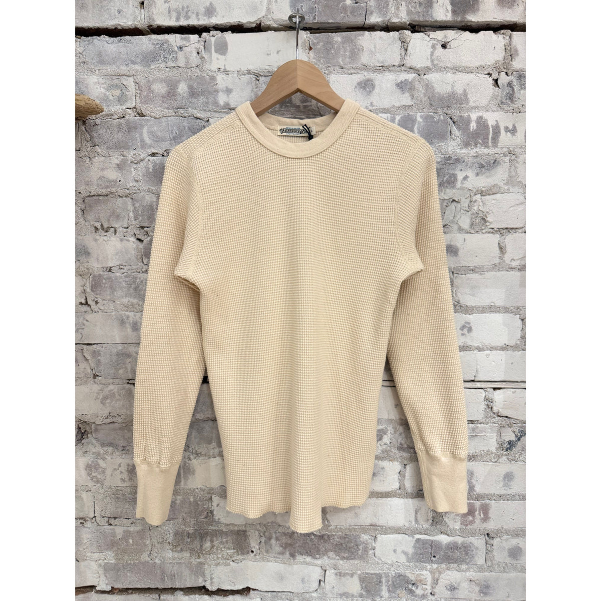 Men's Freenote Cloth LS Waffle Thermal in natural fabric, featuring a long-sleeve design and waffle texture for casual comfort.