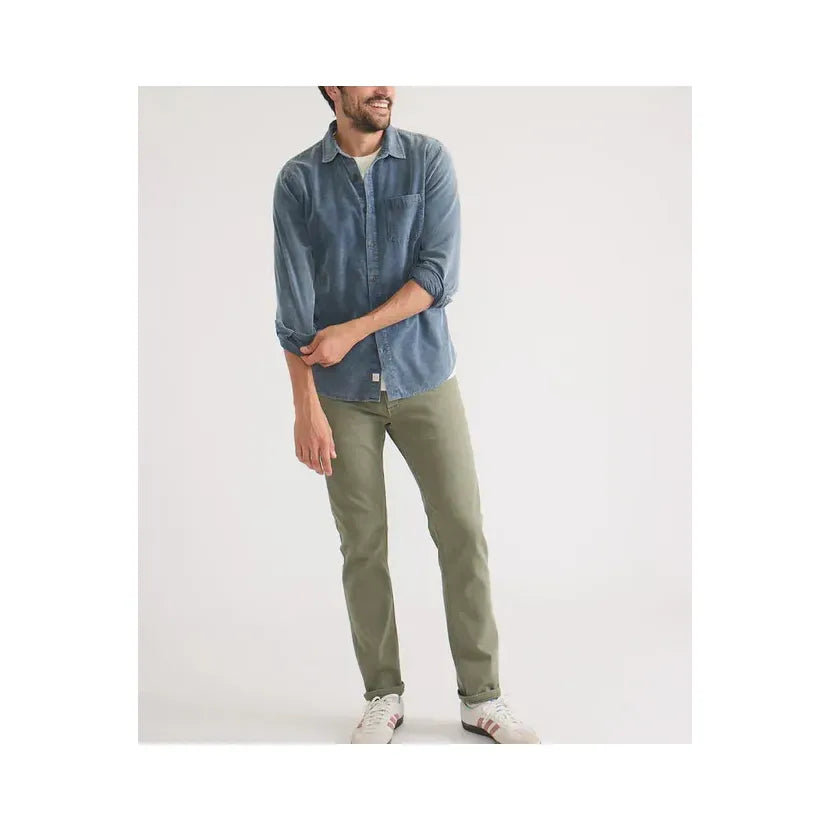 Men's indigo lightweight corduroy shirt by Marine Layer, shown in a casual fit with textured fabric and classic collar.