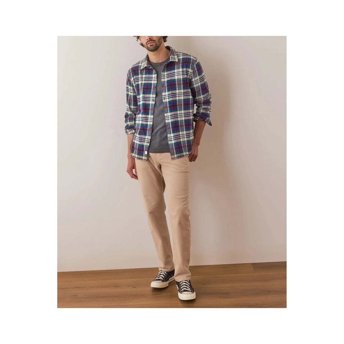 Men's Marine Layer Tahoe Flannel Shirt in multi plaid, featuring a classic button-up design and soft flannel fabric.
