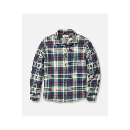 Men's Marine Layer Tahoe Flannel Shirt in navy multi plaid with long sleeves and button front, casual and warm.