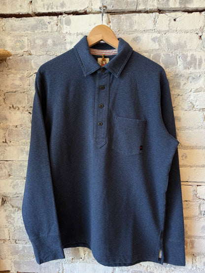 Men's navy Heather Mariner Polo shirt by Relwen, featuring a classic collar and short sleeves, made from soft, comfortable fabric.