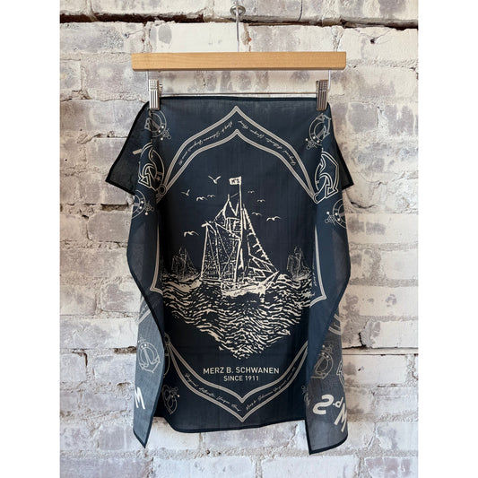 Men's Merz B. Schwanen charcoal cotton poplin bandana with MbS logo, lightweight and versatile accessory for casual wear.