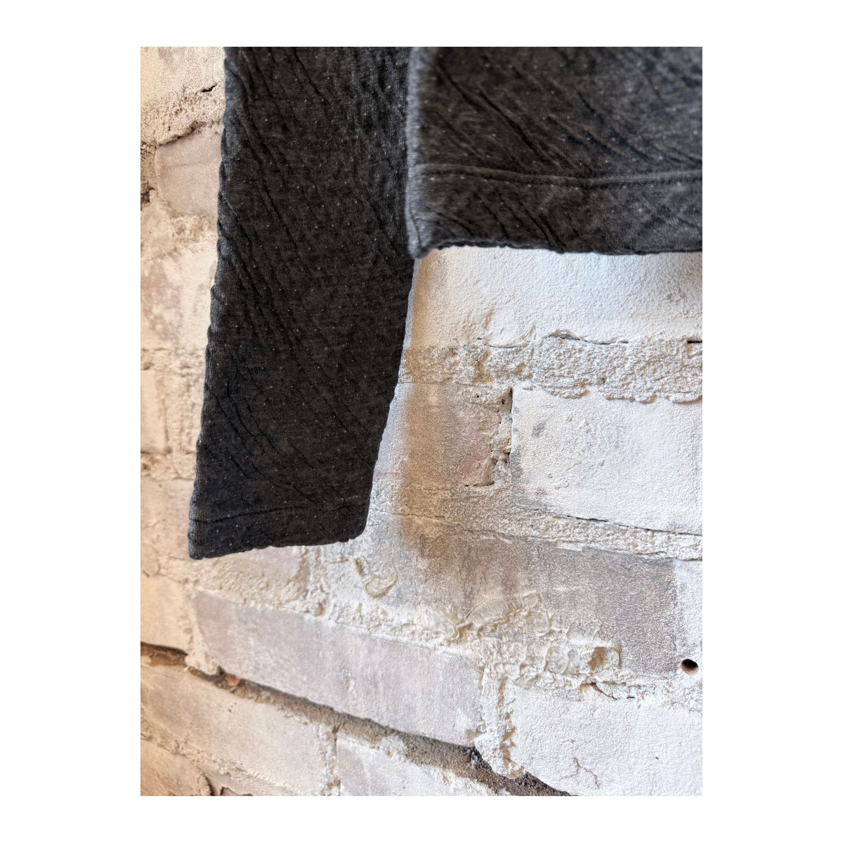 Women's V::Room Melange Double Face LS Crew in Heather Charcoal, showing the soft, double-faced knit fabric and casual neckline.