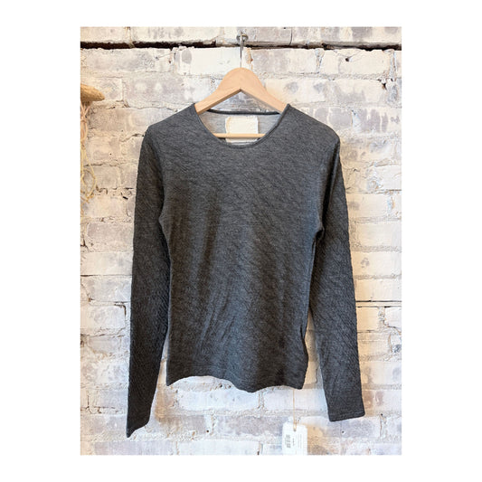 Women's V::Room Melange Double Face LS Crew in Heather Charcoal, showcasing the soft, double-faced fabric and classic crew neck design.