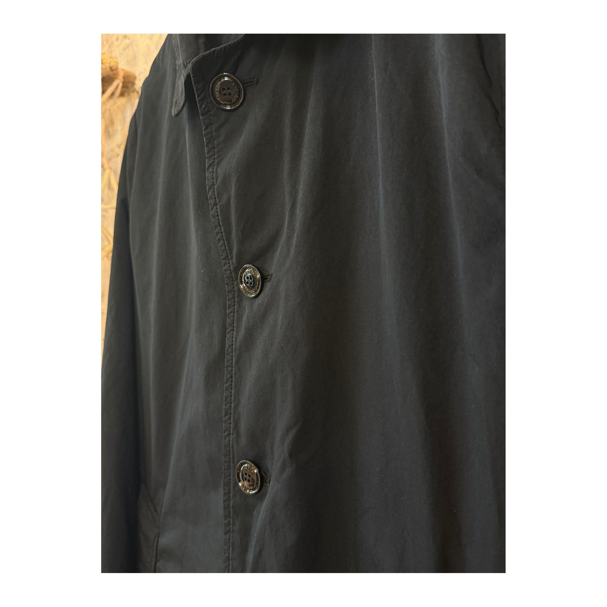 Men's navy 2-in-1 garment dyed car coat by Aspesi, showing the stylish outerwear with a detachable lining and classic design.