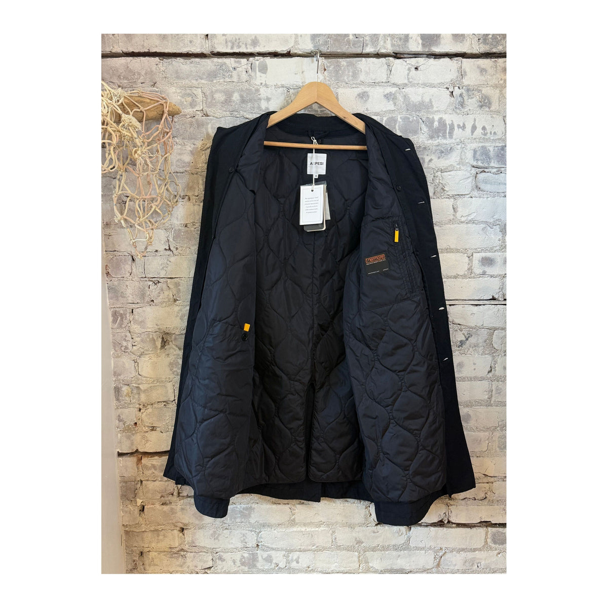 Men's navy 2-in-1 garment dyed car coat by Aspesi, showcasing a stylish, versatile outerwear design with a smooth finish.