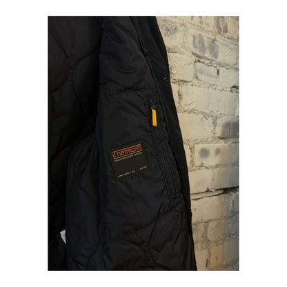 Men's navy 2-in-1 garment dyed car coat by Aspesi, showing the stylish, versatile design with a button closure and smooth fabric.
