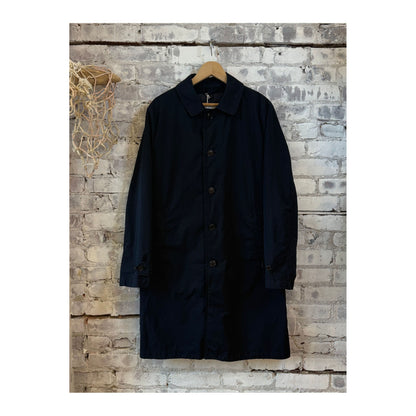 Men's navy 2-in-1 garment dyed car coat by Aspesi, showing front view with zip closure and adjustable collar.