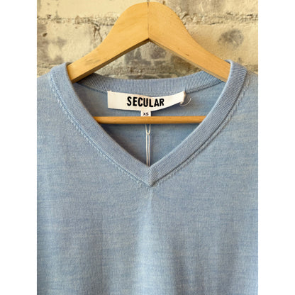 Secular Merino V Neck Sweater - Blue Dark Gray