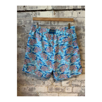 Men's Cyclist Liner Swim Trunks by Michael's Swim in Santorini Multi with vibrant, patterned fabric and adjustable waistband.