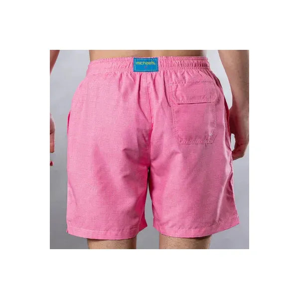 Men's Cyclist Liner Swim Trunks in coral solid linen by Michael's Swim, shown from the back with a smooth, comfortable fit.