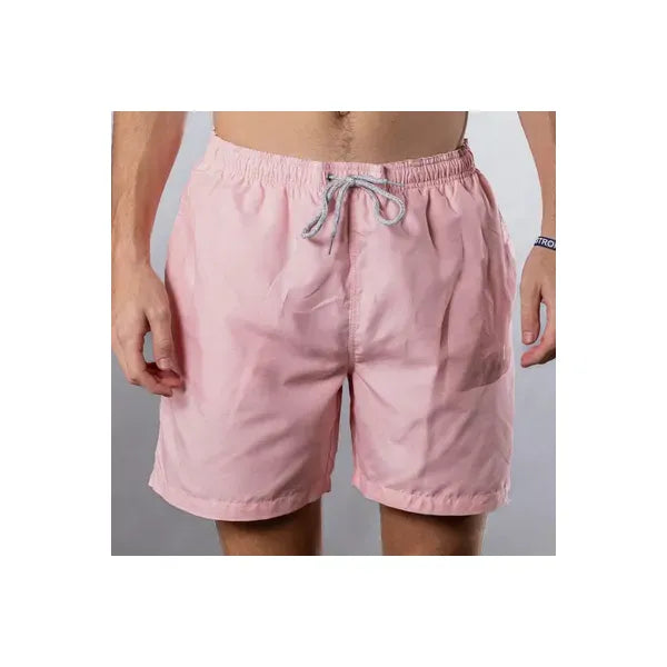 Men's pink solid linen cyclist liner swim trunks by Michael's Swim, front view showing comfortable fit and vibrant color.