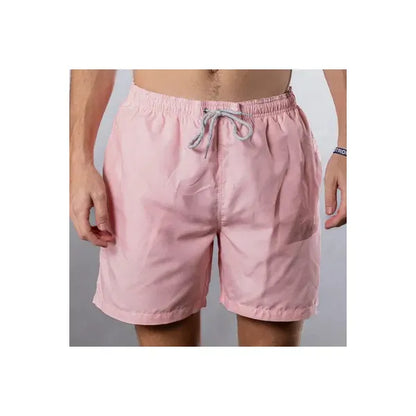 Men's pink solid linen cyclist liner swim trunks by Michael's Swim, front view showing comfortable fit and vibrant color.