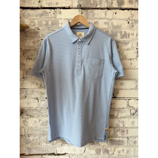 Men's Michael Striped Polo by Surfside Supply, featuring blue and white horizontal stripes and a classic collar.