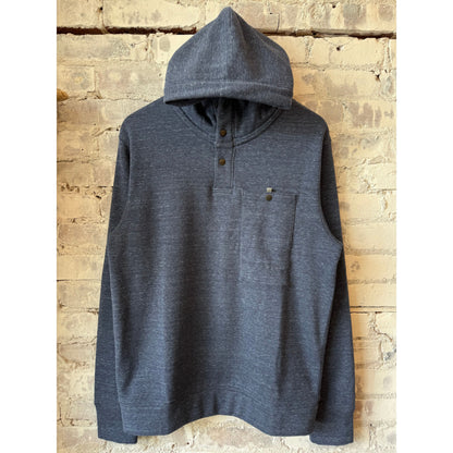 Men's navy speck Micropile Hoodie by Relwen, featuring a cozy fleece fabric and casual fit, perfect for layered winter wear.