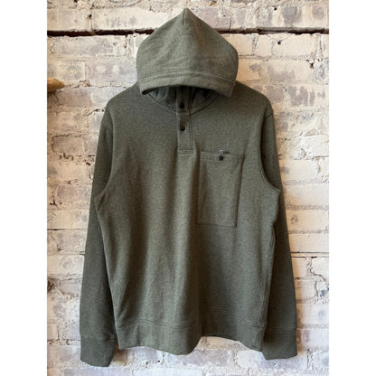 Men's Relwen Micropile Hoodie in Smoke Olive Heather, featuring a comfortable fleece fabric and casual fit.